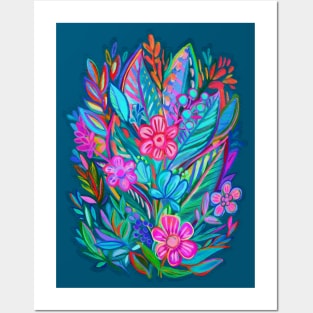 Exuberant Bouquet in Aqua, Fuchsia and Emerald Posters and Art